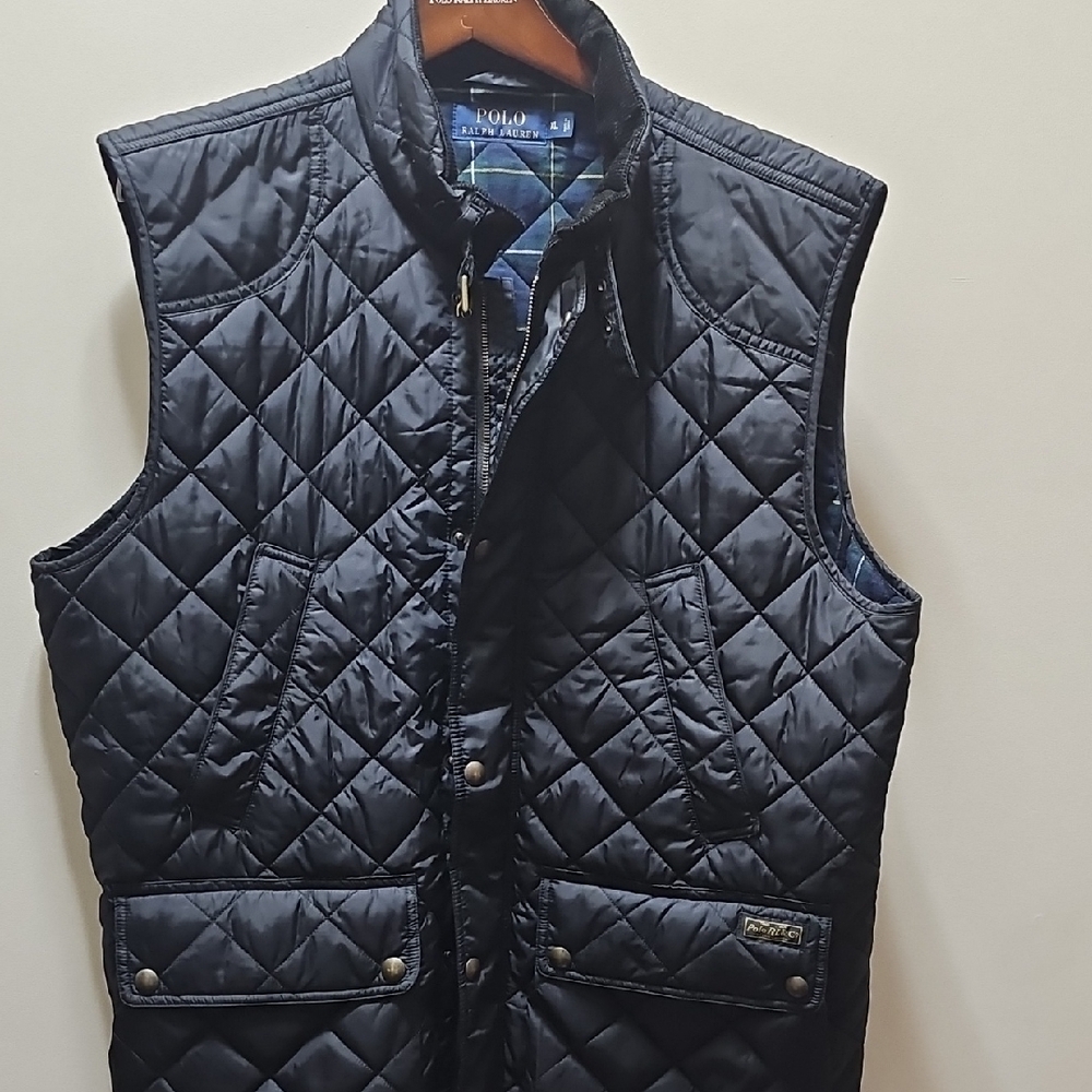 Polo by Ralph Lauren Black Quilted Vest with Stand-up Collar